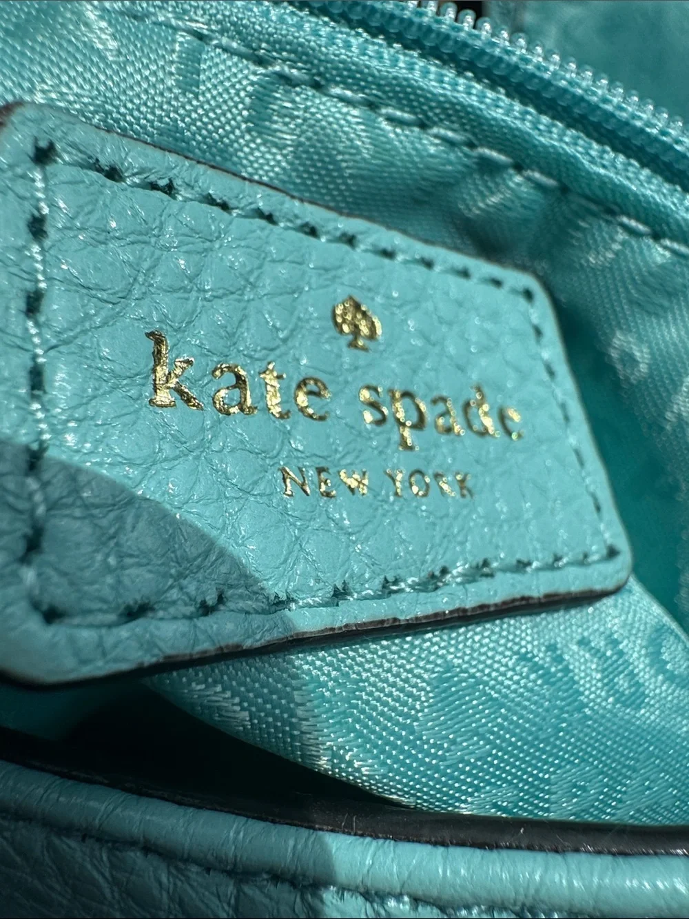 kate spade Leather Aqua🐟🐬🐋 Quilted Chain-Handle Shoulder Bag with Gold Hardware
